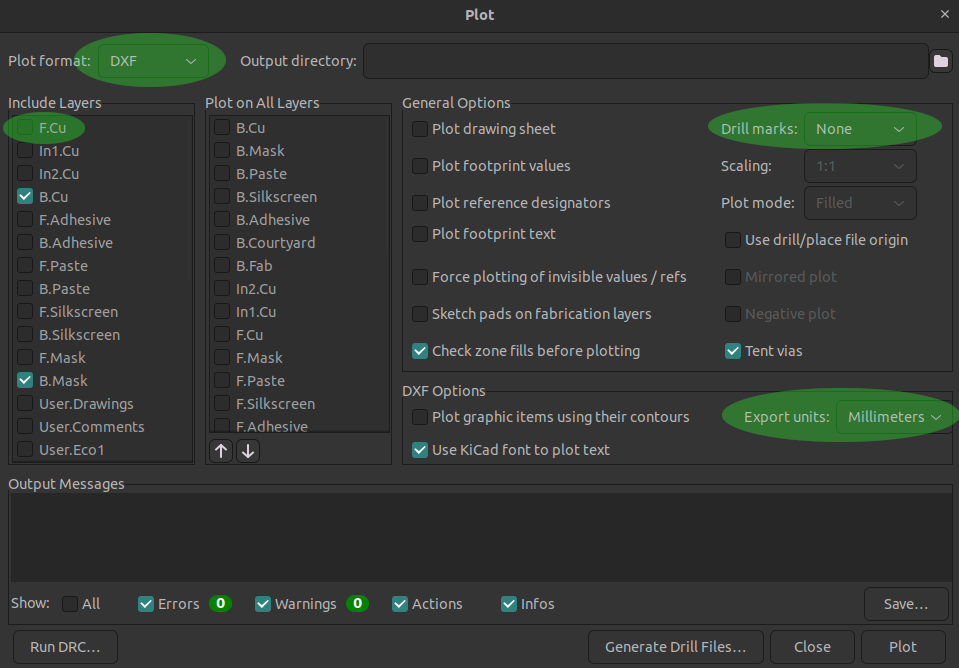 KiCad plot
      menu